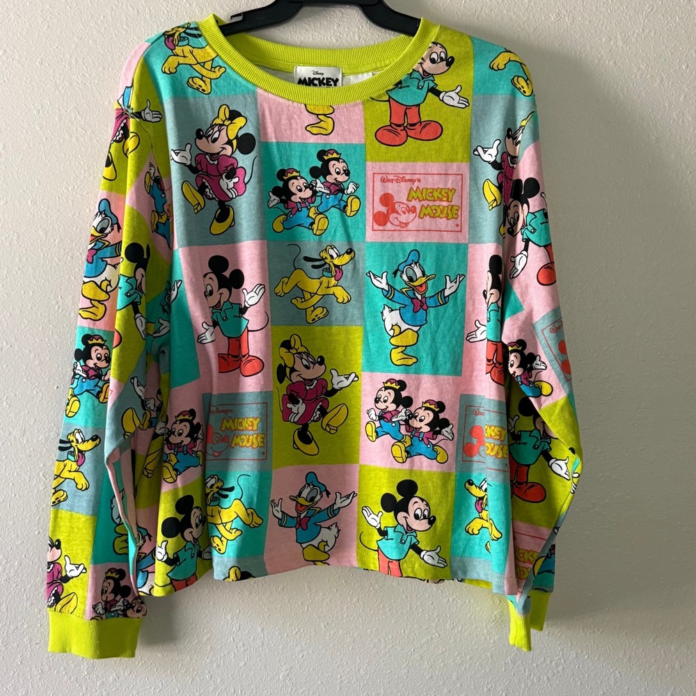 Disney Mickey Mouse & Friends Pastel Grid Long Sleeve Top Women 2X Plus Size